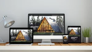 Projekt-Website eines Neubauprojekts auf Laptop, Tablet und Smartphone